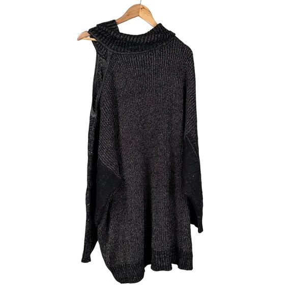 Torrid NWT Lurex Cable Pullover Cold Shoulder Turtle Neck Sweater Size 5X Black - Picture 6 of 13